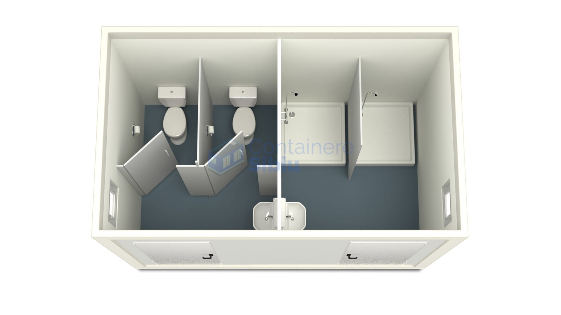 container sanitar sibiu 4metri 2dusuri 2wc alb