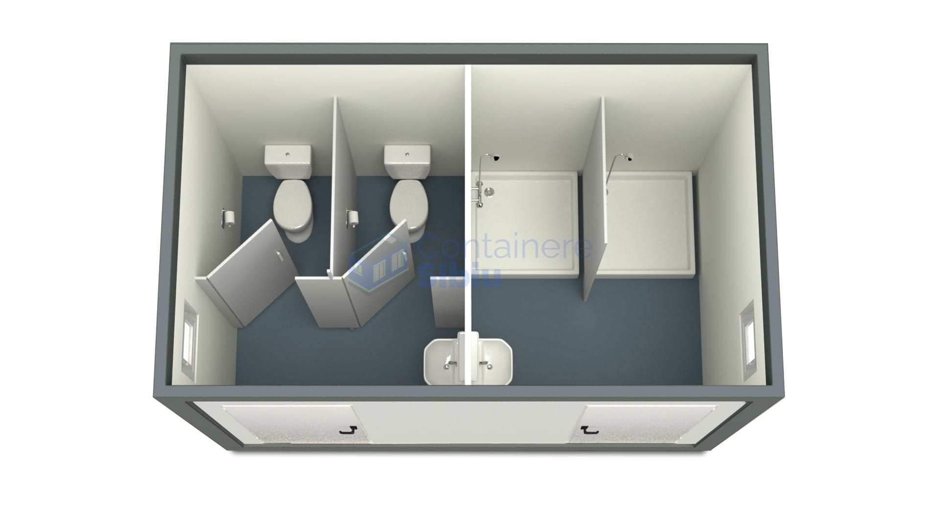 container sanitar sibiu 4metri 2dusuri 2wc gri